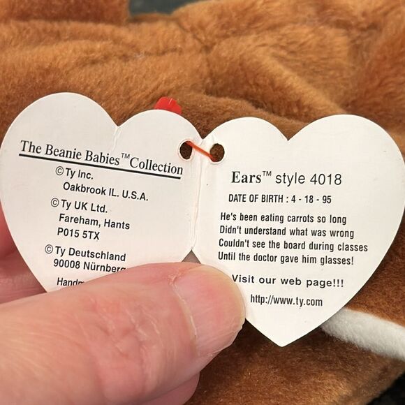 TY Beanie Babies Collection Ears The Rabbit April 18,1995 Rare - Great Condition - Picture 8 of 10